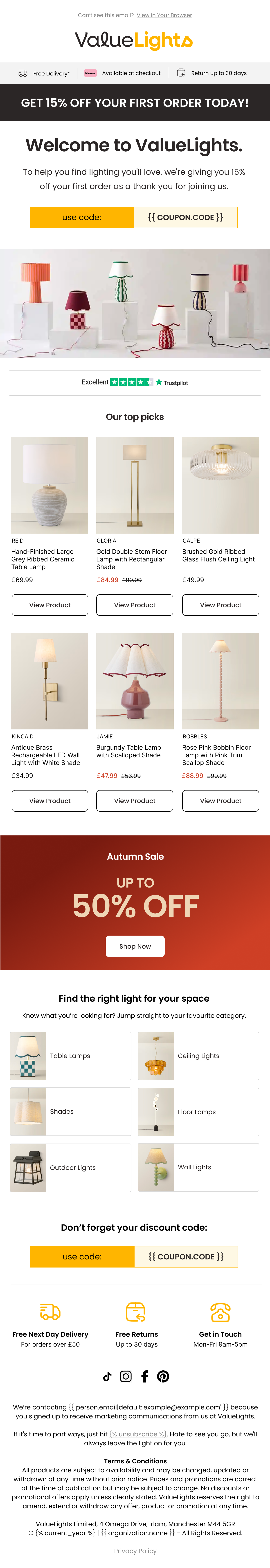 Incentivised pop-up welcome email — design one