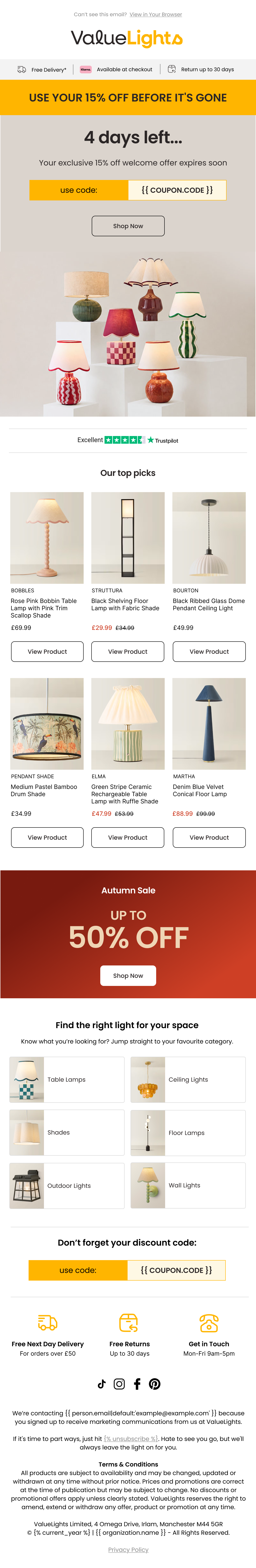 Incentivised pop-up welcome email — design two