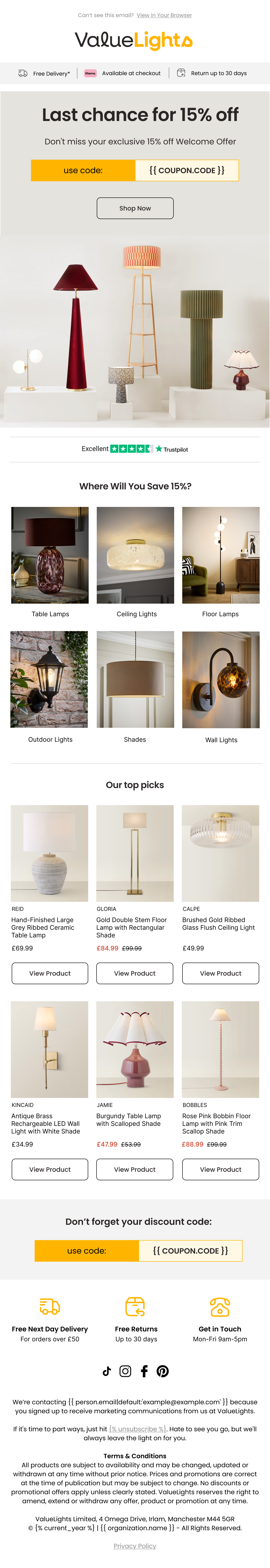 Incentivised pop-up welcome email — design three