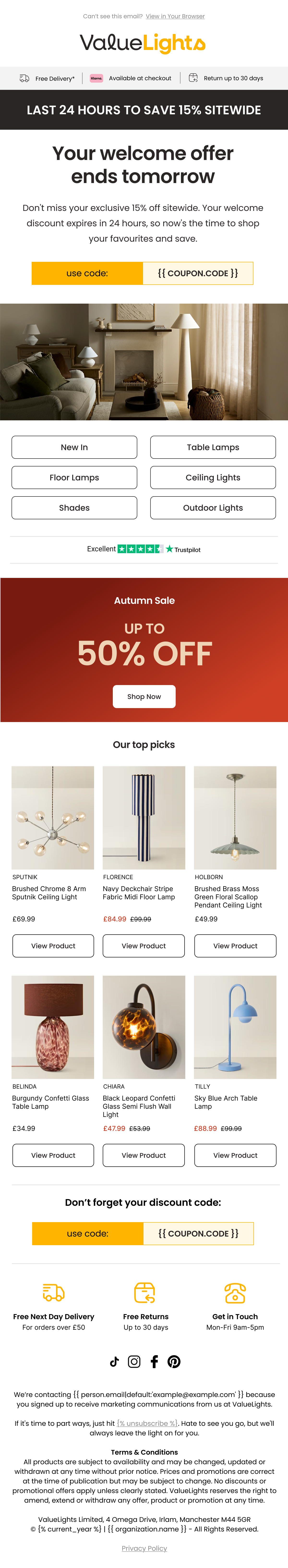 Incentivised pop-up welcome email — design four