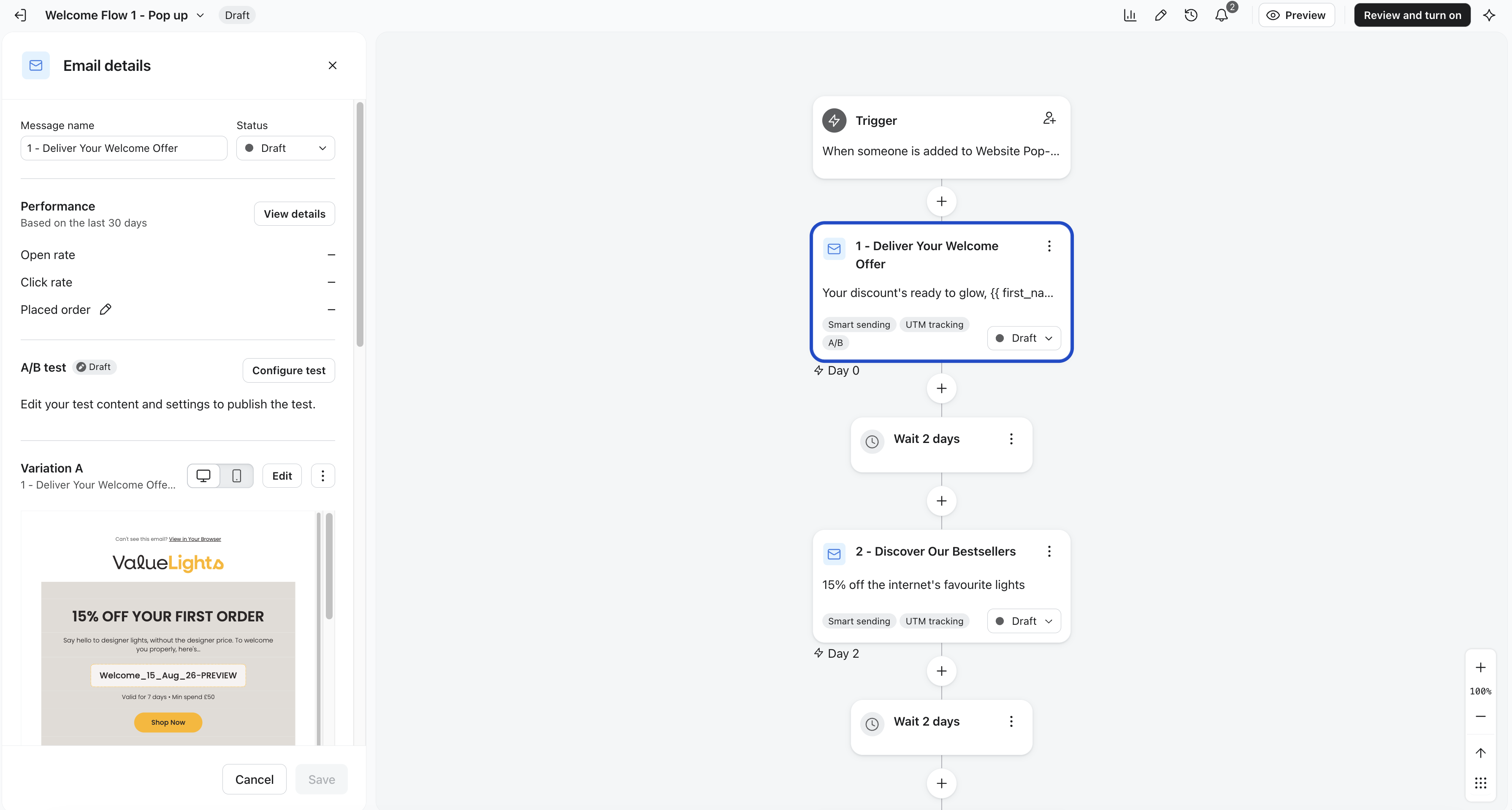Klaviyo pop-up signup flow, one of five subscriber entry points