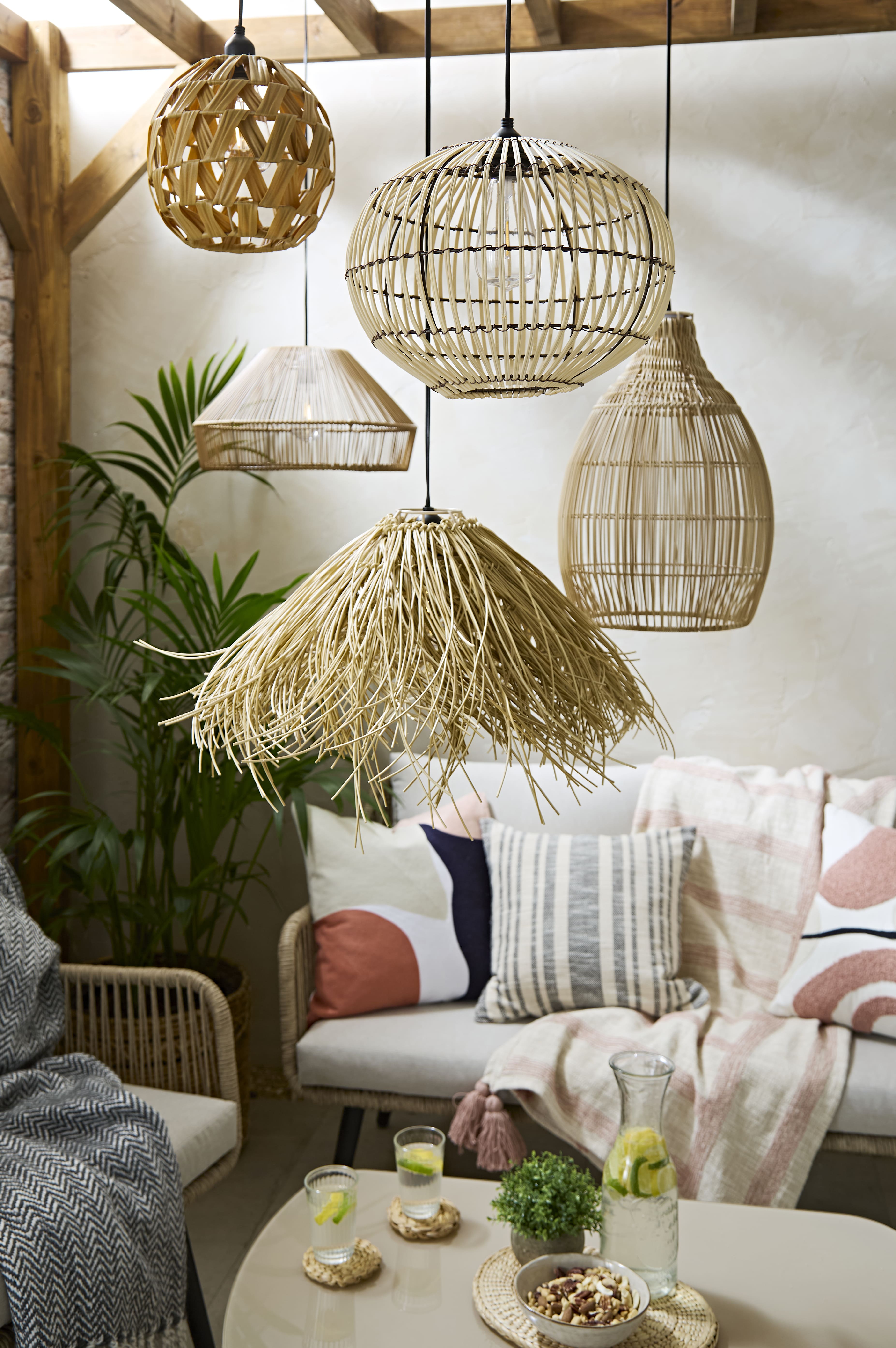 Rattan outdoor pendant lighting, daytime